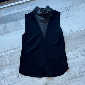 A.L.C. Black Sleeveless Blouse with Leather Detail